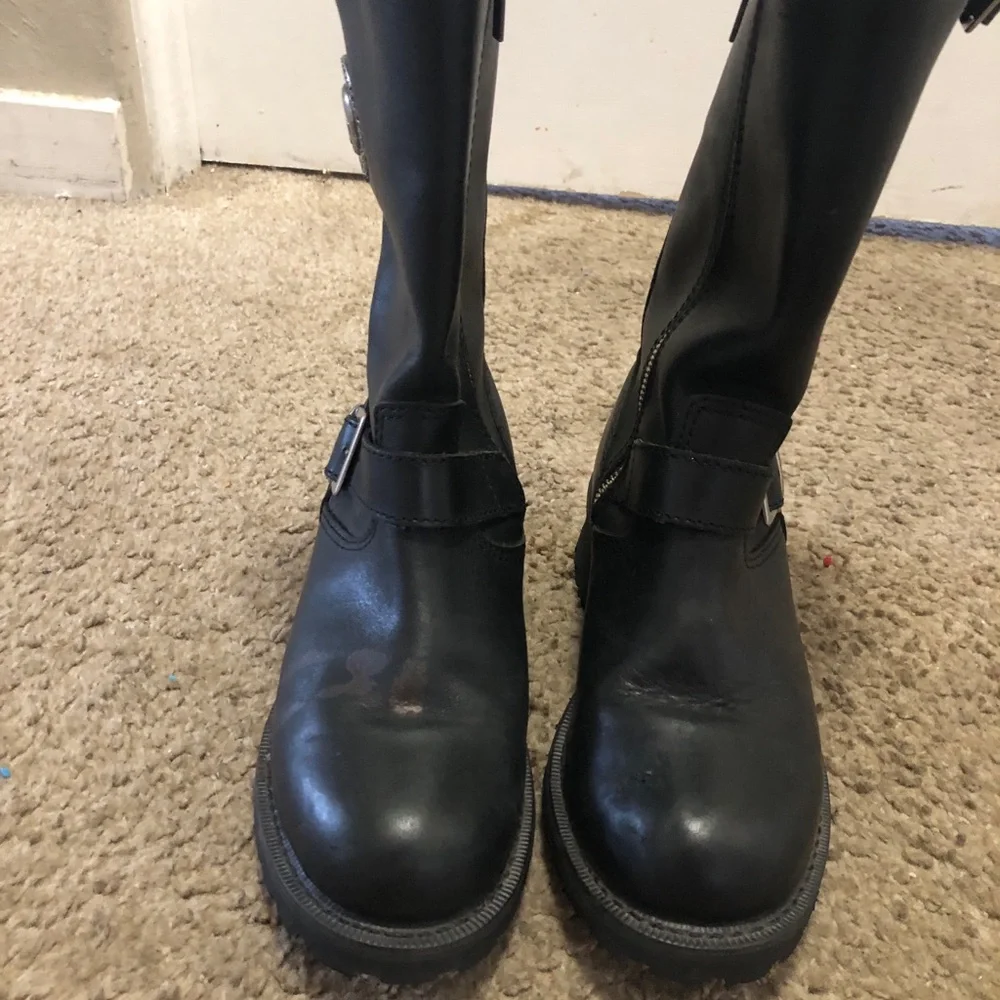 Harley-Davidson men’s /women’s Black Leather Mid-Calf Buckle Boots Size 7